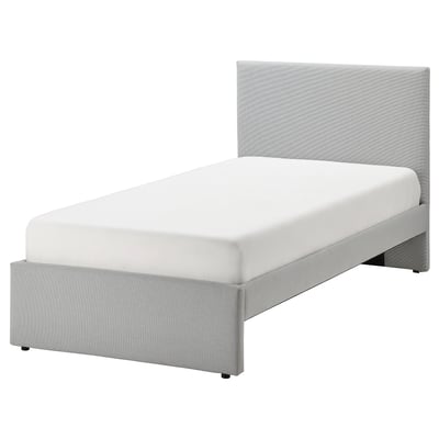 GLADSTAD Upholstered bed frame, Kabusa light grey, Twin