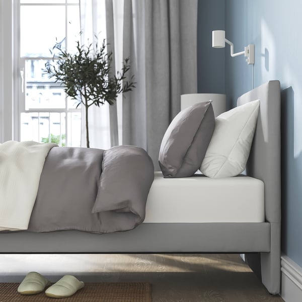 GLADSTAD Upholstered bed frame, Kabusa light grey, Twin