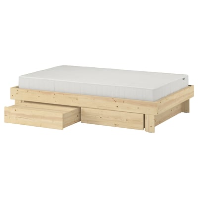 GLAMBERGET Bed frame with storage and mattress, pine/Vesteröy medium firm, Twin