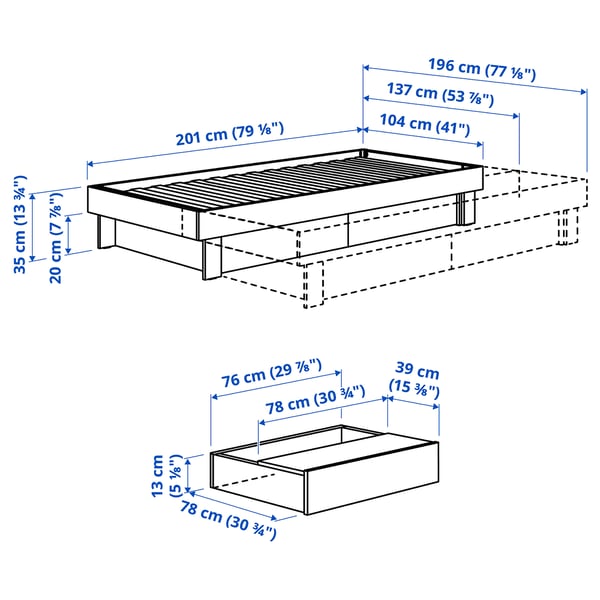 GLAMBERGET Extendable bed with storage, pine, Twin/Full