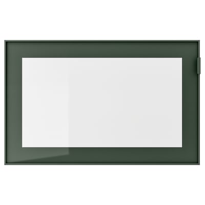 GLASSVIK Glass door, dark olive-green/clear glass, 60x38 cm