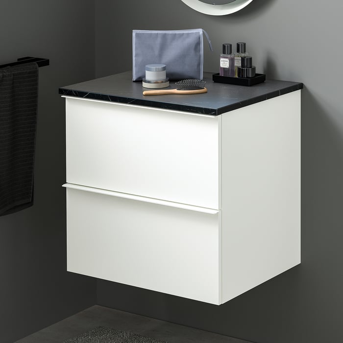 / TOLKEN washstand with 2 drawers, highgloss white/black