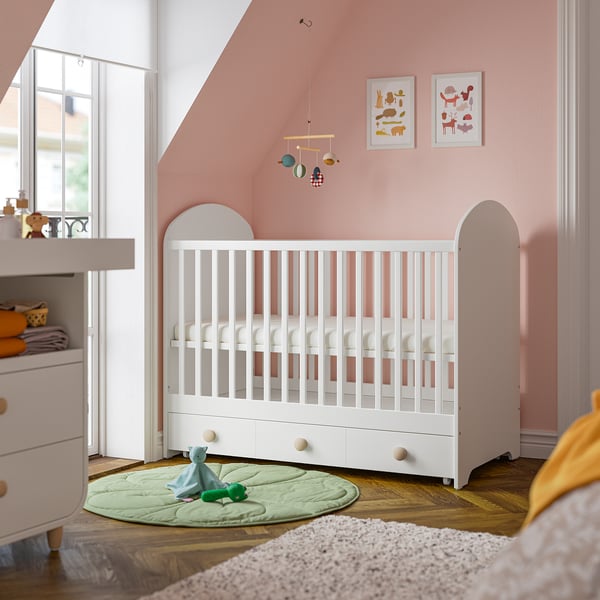 GONATT Cot with drawer, white, 70x132 cm