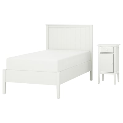 GULLABERG white bed and bedside table; clean design.