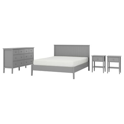 A grey GULLABERG bedroom set including a bed, two nightstands, and a dresser. The furniture has a modern, clean design with wooden accents.