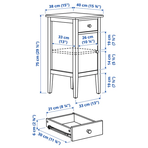 GULLABERG Bedside table, with 1 drawer with door/white, 38x40x75 cm