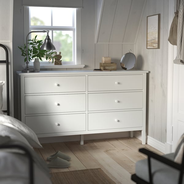GULLABERG Chest of 6 drawers, white/anchor/unlock-function, 168x48x100 cm