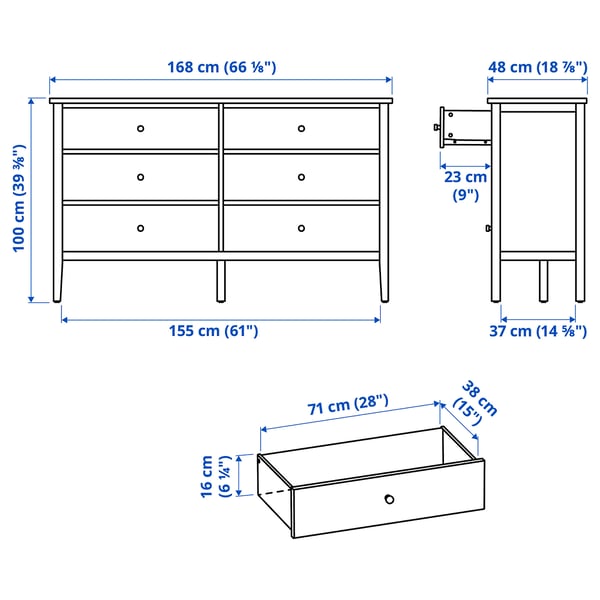 GULLABERG Chest of 6 drawers, white/anchor/unlock-function, 168x48x100 cm