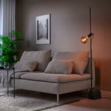 HÅRSLINGA / MOLNART Floor lamp with light bulb, black/globe grey clear glass