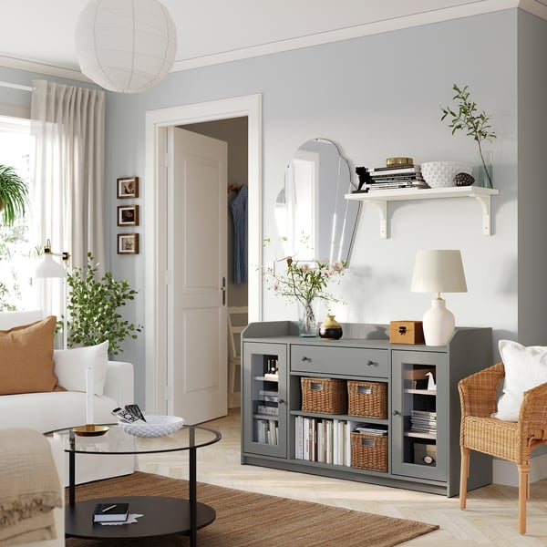 HAUGA Sideboard, grey, 140x46x84 cm