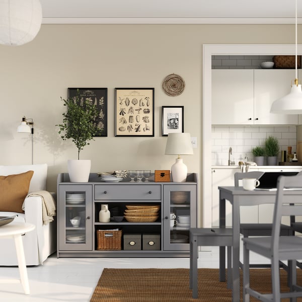 HAUGA Sideboard, grey, 140x46x84 cm