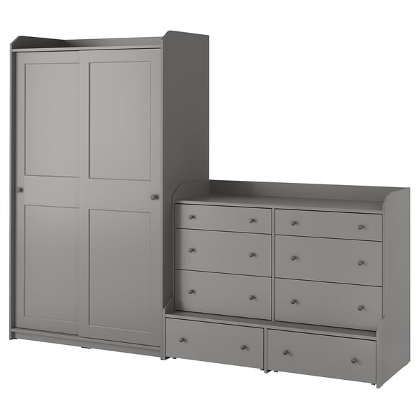 HAUGA Storage combination with drawers, grey, 256x55x199 cm