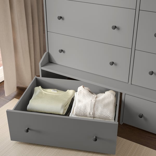 HAUGA Storage combination with drawers, grey, 256x55x199 cm