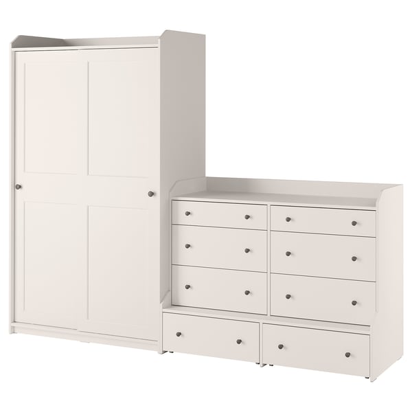 HAUGA Storage combination with drawers, white, 256x55x199 cm