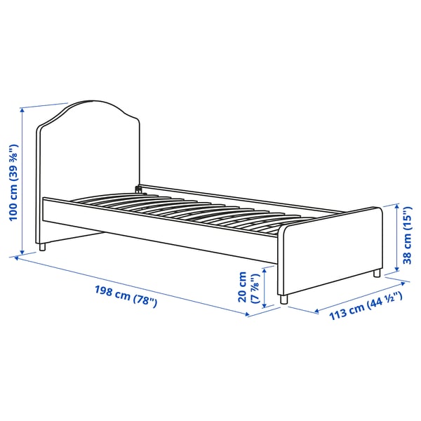 HAUGA Upholstered bed frame, Vissle grey, Twin