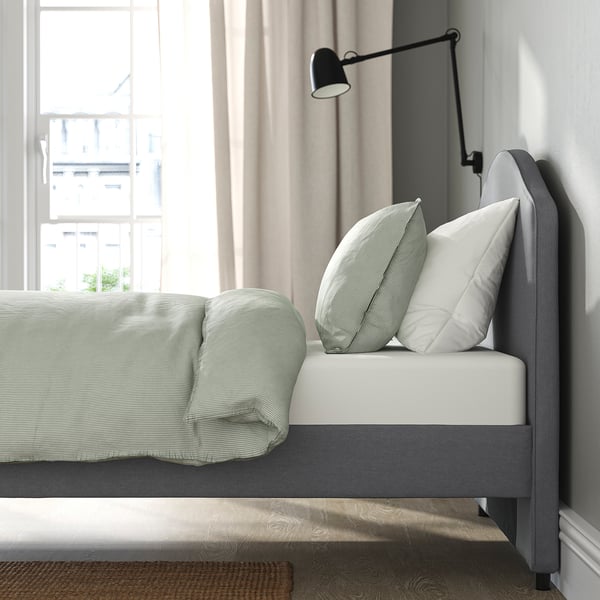 HAUGA Upholstered bed frame, Vissle grey, Twin