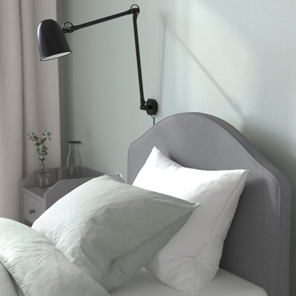HAUGA Upholstered bed frame, Vissle grey, Twin
