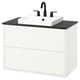 HAVBÄCK bathroom vanity, white with black marble counter, rectangular sink, matte finish, wall-mountable.