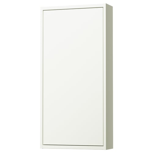 A white HAVBÄCK wall cabinet with a sleek, rectangular design. It a mirrored door and offers a minimalist, modern look.