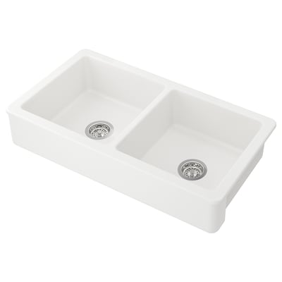 HAVSEN Sink bowl, 2 bowls w visible front, white, 93x48 cm