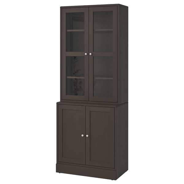havsta storage combination w glass doors dark brown ikea