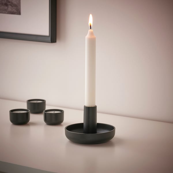 HEDERVÄRD Candlestick, black, 8 cm