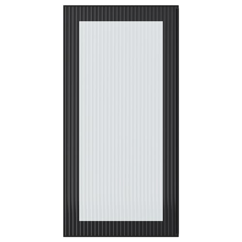 HEJSTA black glass door with textured panels and aluminium frame.
