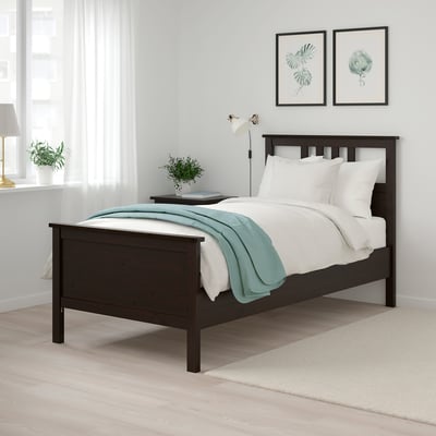 HEMNES Bed frame, black-brown/Luröy, Twin