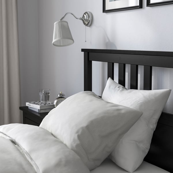 HEMNES Bed frame with 2 storage boxes, black-brown/Luröy, Twin