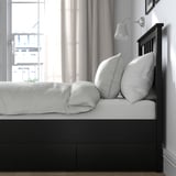HEMNES Bed frame with 2 storage boxes, black-brown, Twin