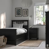 HEMNES Bed frame with 2 storage boxes, black-brown, Twin