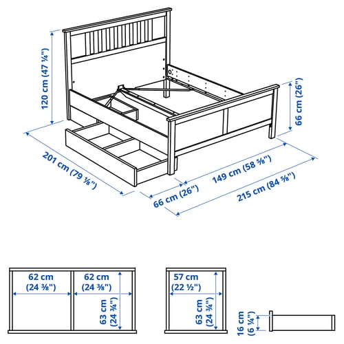 Illustration with measurements for the product: HEMNES.
