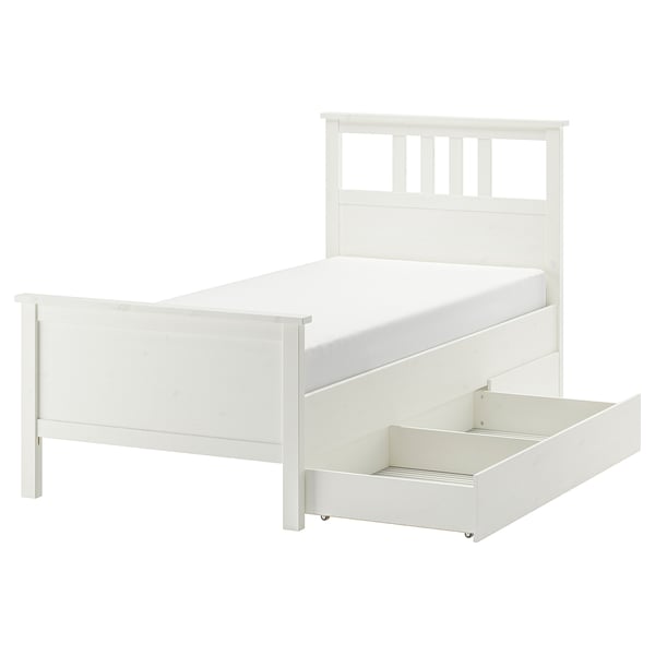 HEMNES Bed frame with 2 storage boxes, white stain/Luröy, Twin