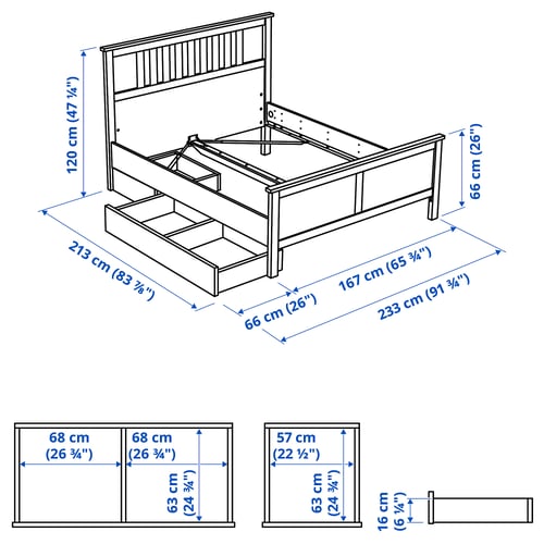 Illustration with measurements for the product: HEMNES.