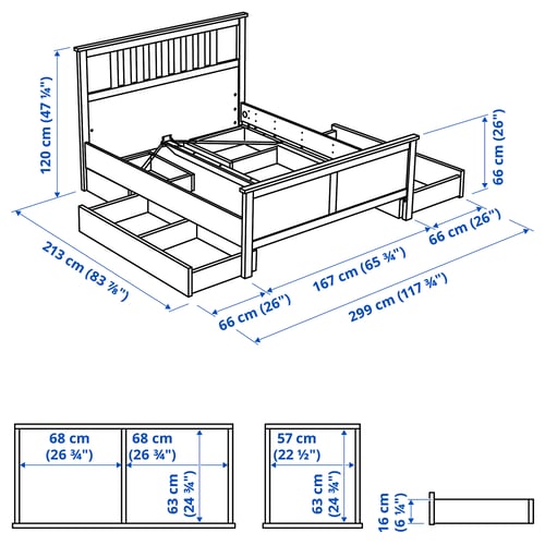 Illustration with measurements for the product: HEMNES.