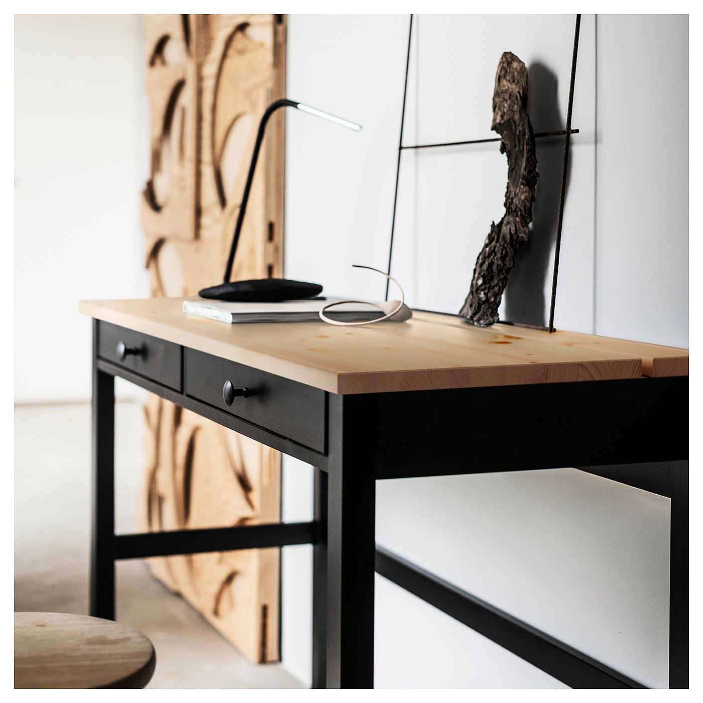 HEMNES desk with 2 drawers, black-brown/light brown, 120x47 cm - IKEA
