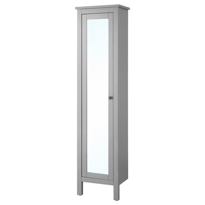 HEMNES High cabinet with mirror door, grey, 49x31x200 cm