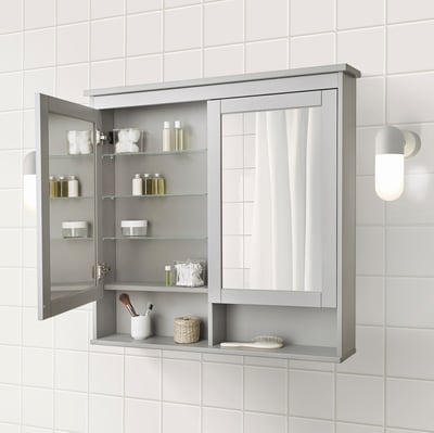 HEMNES Mirror cabinet with 2 doors, grey, 103x16x98 cm