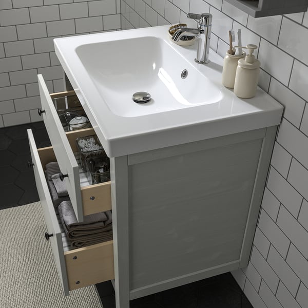 HEMNES / ORRSJÖN Wash-stnd w drawers/wash-basin, grey, 79x55x89 cm