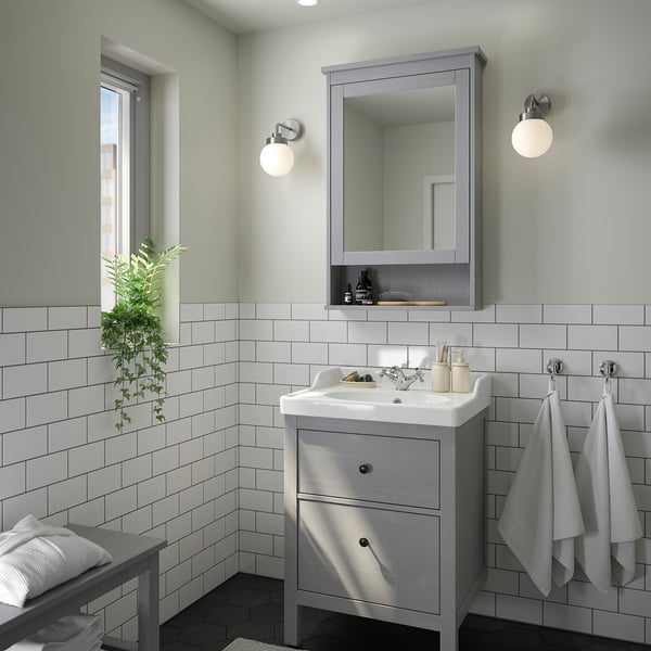 HEMNES / RUTSJÖN Wash-stnd w drawers/wash-basin, grey, 64x56x94 cm