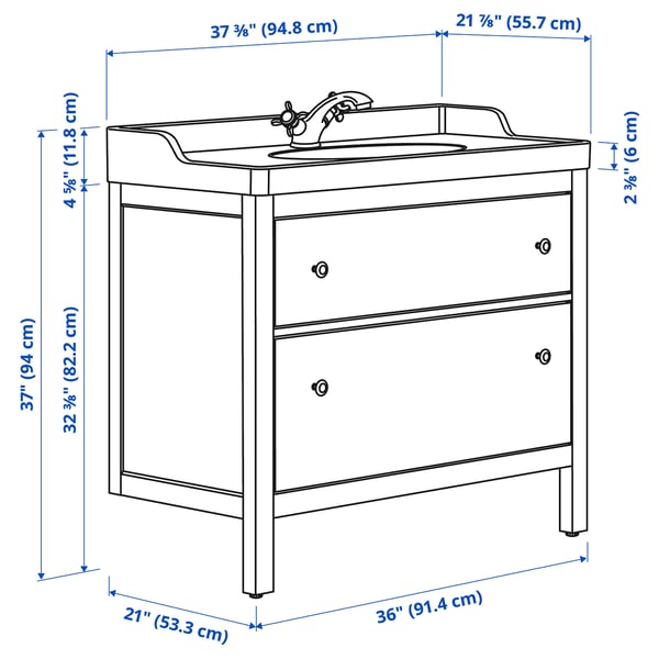 HEMNES / RUTSJÖN Wash-stnd w drawers/wash-basin, grey, 95x56x94 cm