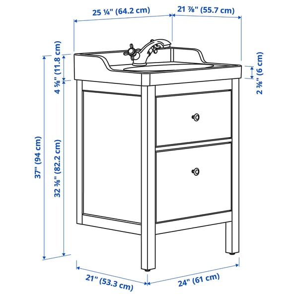 HEMNES / RUTSJÖN Wash-stnd w drawers/wash-basin, white, 64x56x94 cm