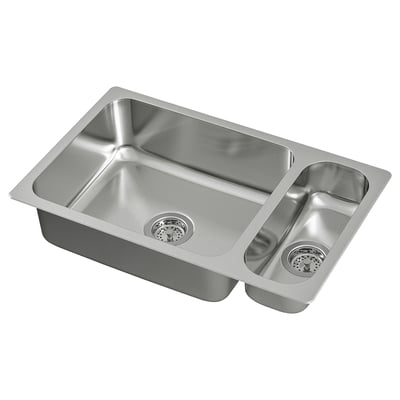 HILLESJÖN Inset sink 1 1/2 bowl, stainless steel, 75x46 cm