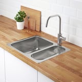 HILLESJÖN Inset sink 1 1/2 bowl, stainless steel, 58x46 cm
