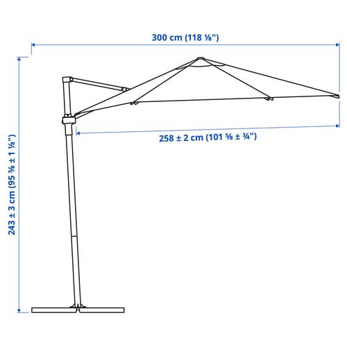 Illustration with measurements for the product: HÖGÖN.
