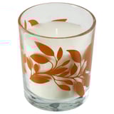 HÖSTAGILLE Scented candle in glass, Vanilla & apple clear glass/orange, 50 hr