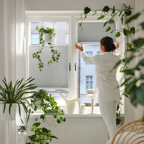 HORNVALLMO Block-out pleated blind, white/top-down bottom-up, 86.4x130 cm