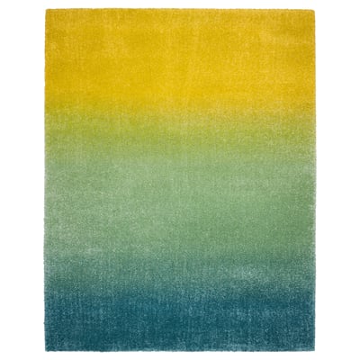 HOTELLRUM Rug, high pile, blue/green yellow, 240x300 cm