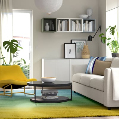 HOTELLRUM Rug, high pile, blue/green yellow, 240x300 cm