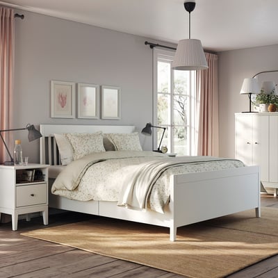 IDANÄS Bed frame with storage, white/Luröy, Queen